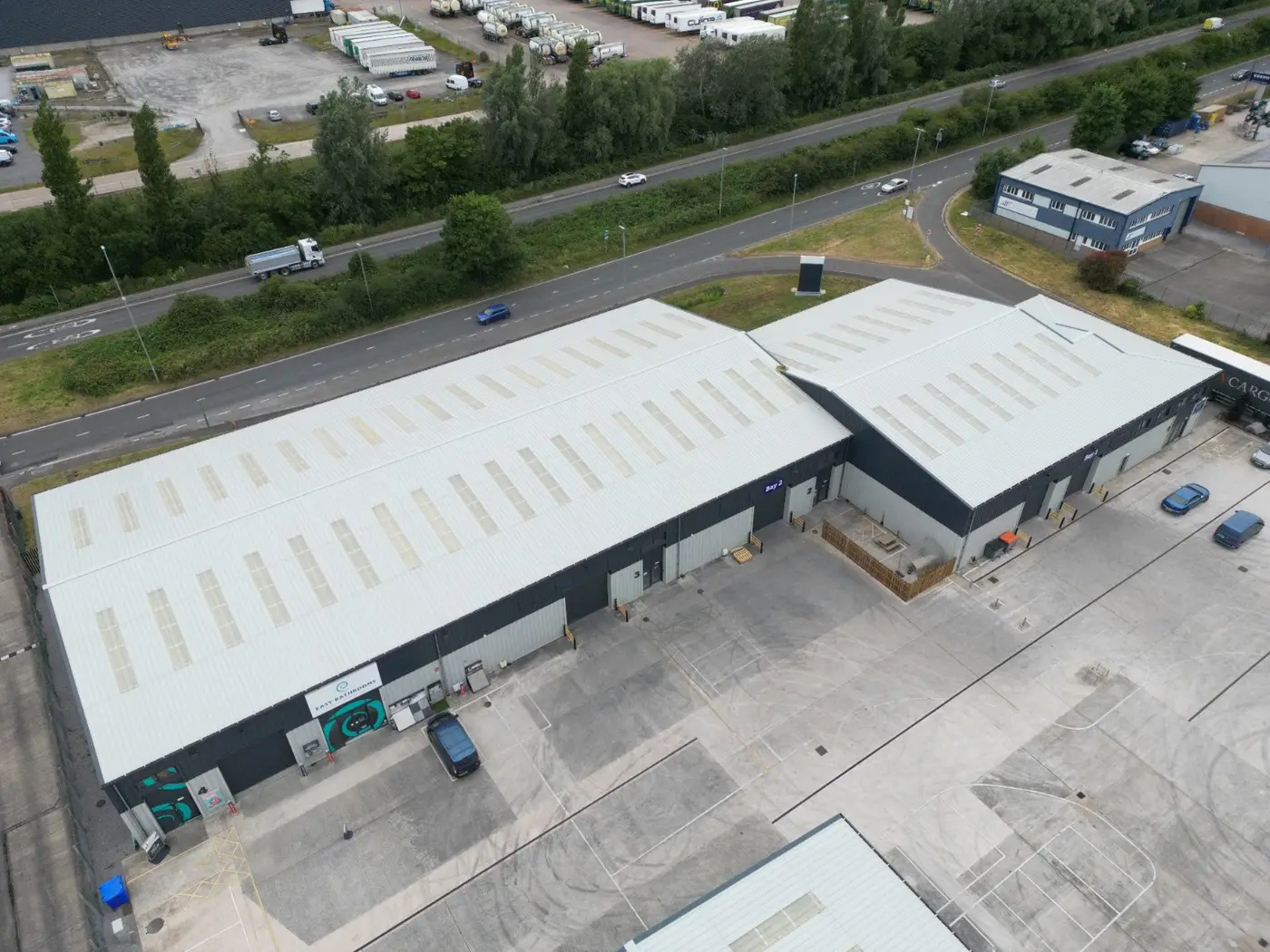 Aerial view of the completed units and yard