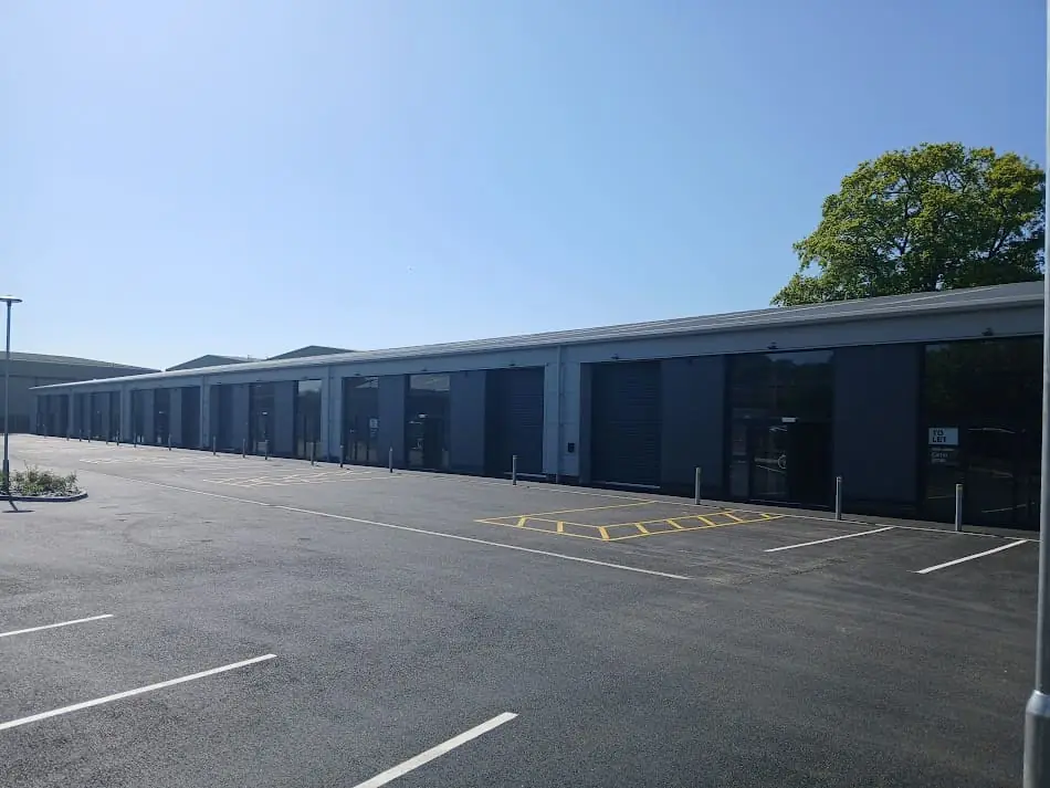 Long elevation of the refurbished factory building