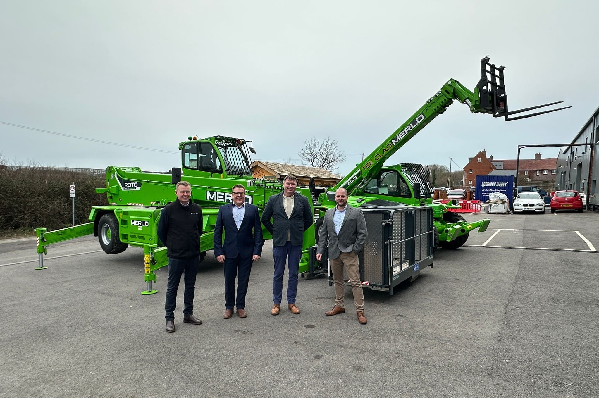 From left to right Craig Parkes – Merlo UK Craig Boxall – Southwest Handling Sales Manager Ian Hambidge Tek Clad Ltd Manager Director Tom Banbury Southwest Handling Manager Director - Industrial Roofing Weymouth